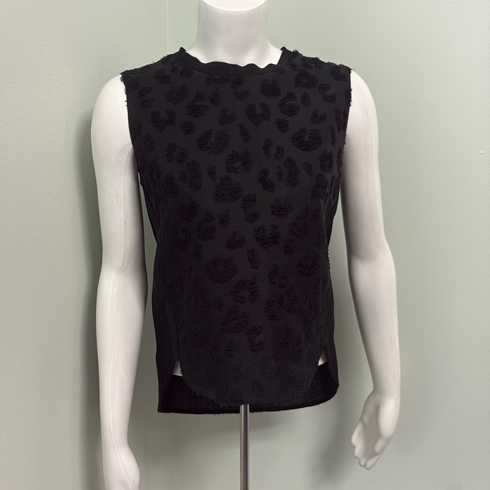 3.1 Philip Lim Textured Black Leopard Animal Print Tank Top size 0